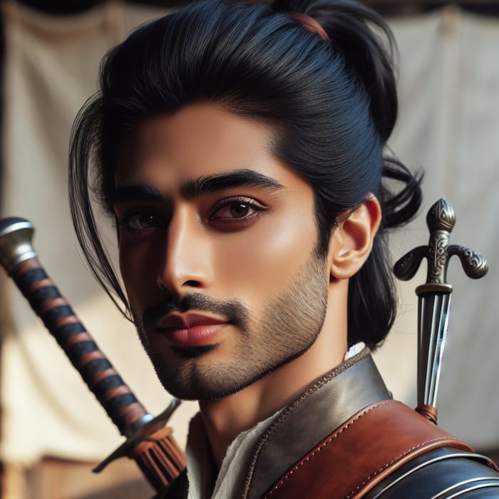 Male Bard with South Asian Descent: Leather Armor, Rapier, Lute