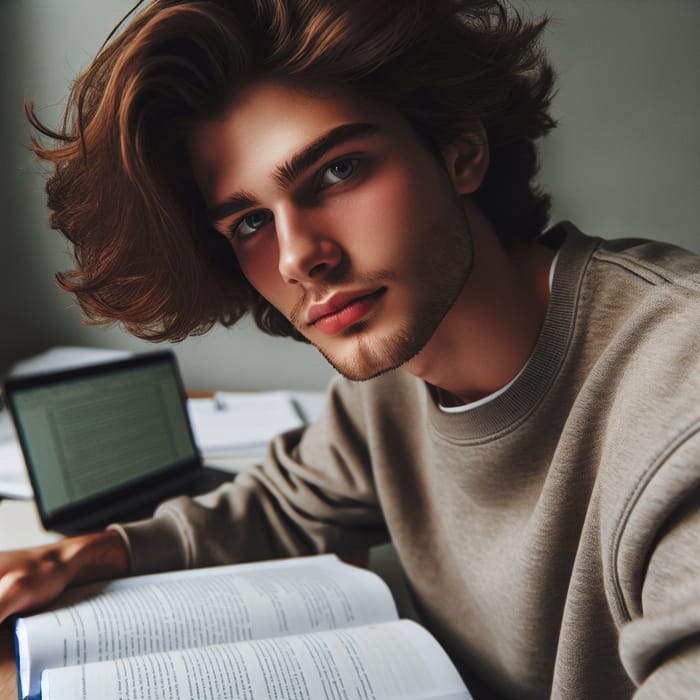 Young Caucasian University Student in Study Mode