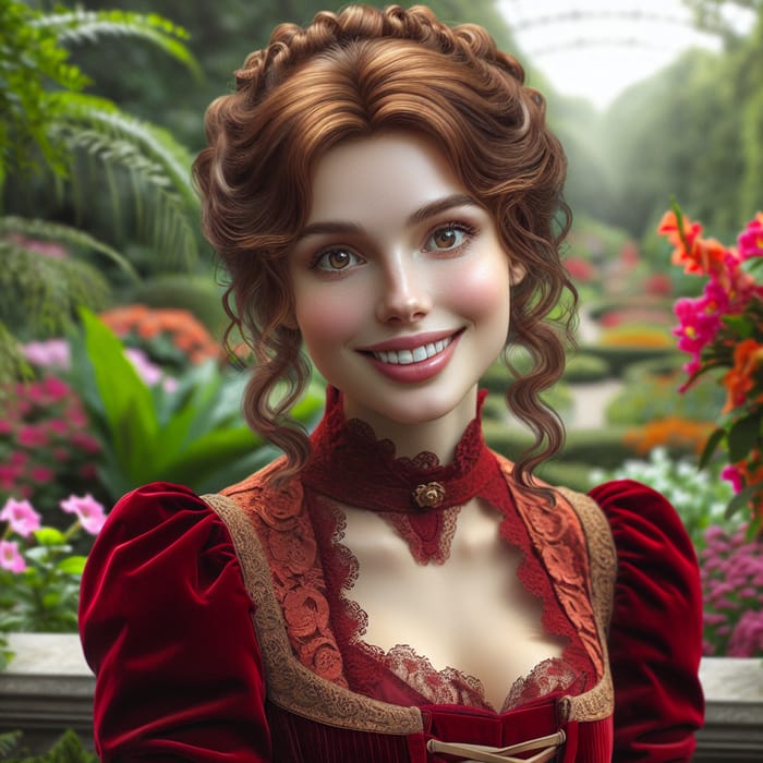 Photorealistic Portrait: Curvy Victorian Woman in Red Velvet Dress