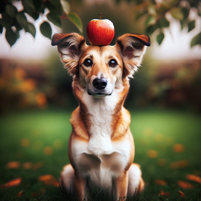 Adorable Dog Balancing Apple | Outdoor Pet Photography
