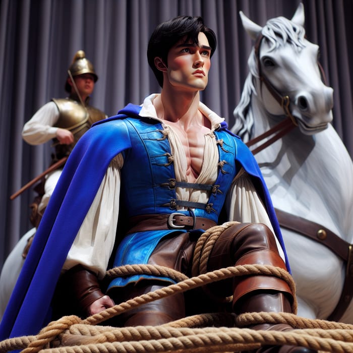 Courageous White Prince in Royal Blue Cape - Symbol of Strength
