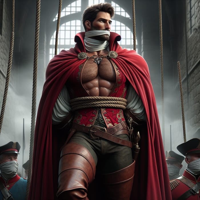 Strong White Bearded Prince in Vibrant Red Cape and Brown Boots