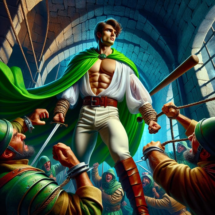White Muscular Prince in Emerald Green Cape | Captured and Shackled