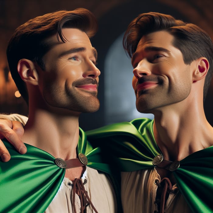 Passionate Embrace of Muscular White Princes in Emerald Green Capes