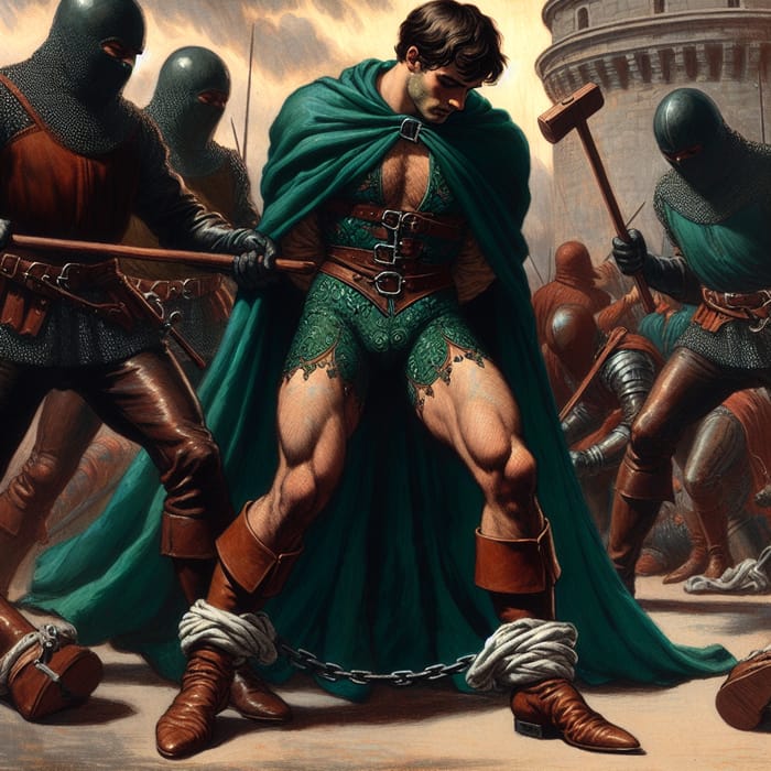 Muscular Prince Captured in Emerald Green Cape | Arrested by Guards