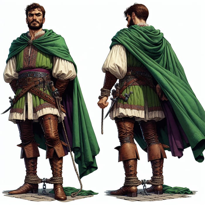 Vigorous Middle-Eastern Prince in Emerald Green Cape Facing Execution