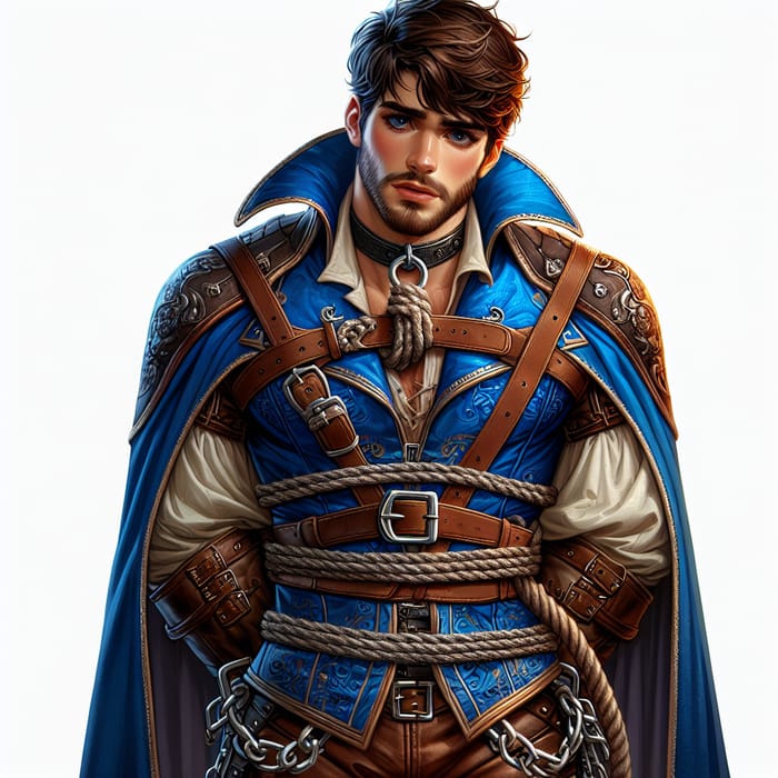 Young Muscular Prince in Blue Cape Bound for Execution