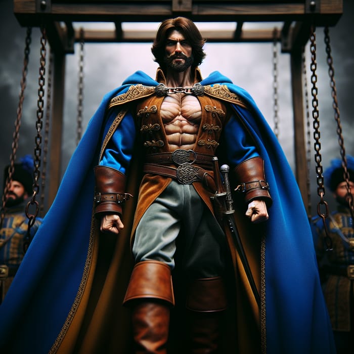Valiant Prince in Royal Blue Cape: Strong Muscles at Guillotine