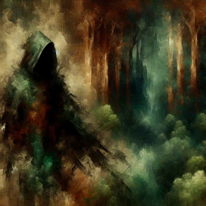 Shadowy Cloaked Figure in Enchanted Forest | Mystery & Intrigue