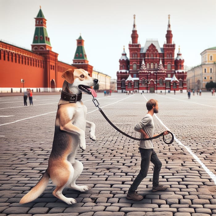 Unusual Scene on Red Square: Dog and Human Interaction