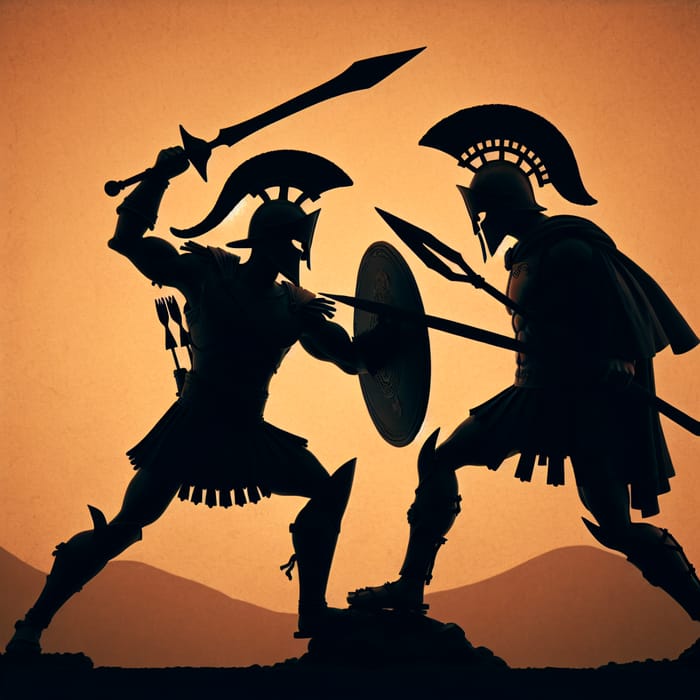 Achilles vs Spartan Soldier: Epic Mythological Battle Silhouettes