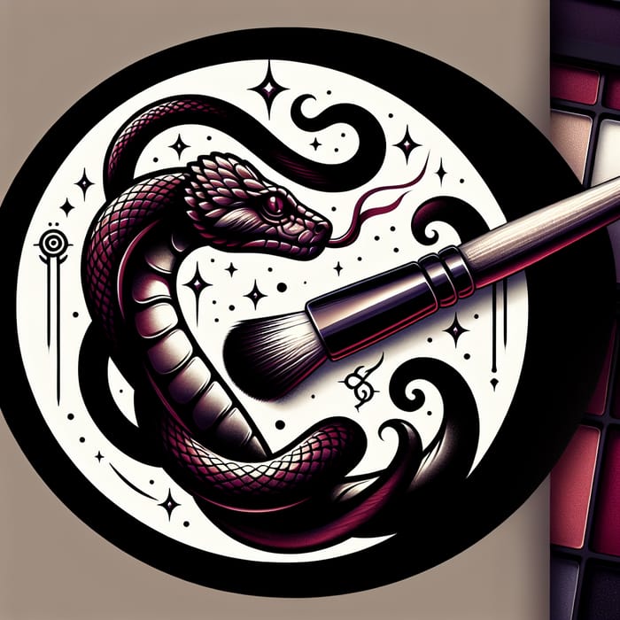 Serpent Makeup Brush Logo | Mystical Artistry in Burgundy