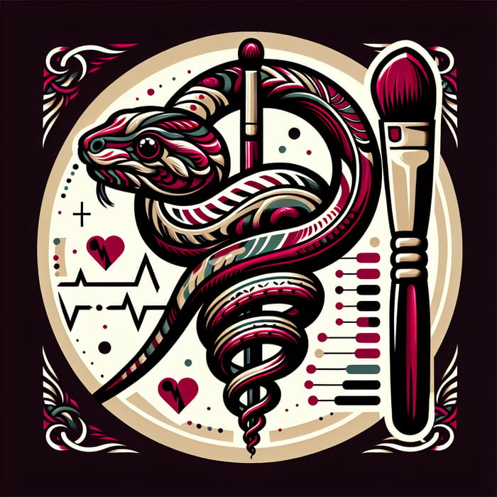 Vibrant Snake & Makeup Brush Logo - Surreal Medical Design