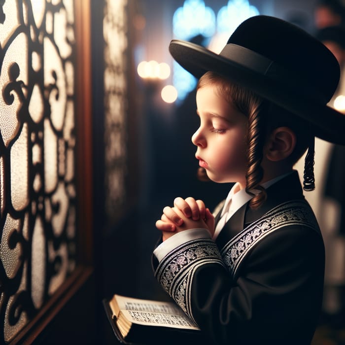 Hasidic Jewish Boy Engaged in Prayer | Spiritual Moment