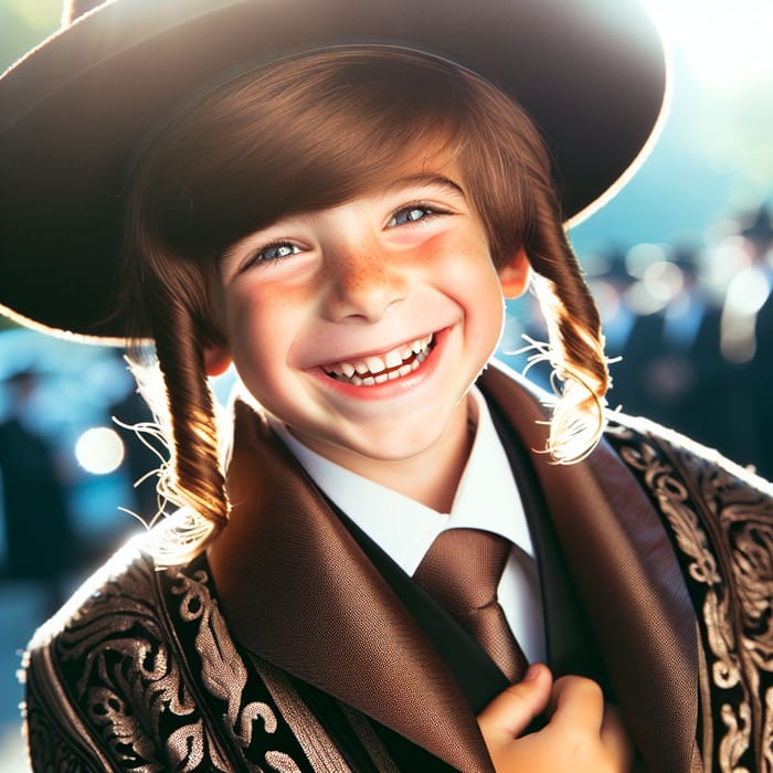 Joyous Jewish Hasidic Boy with Yarmulke Smiling