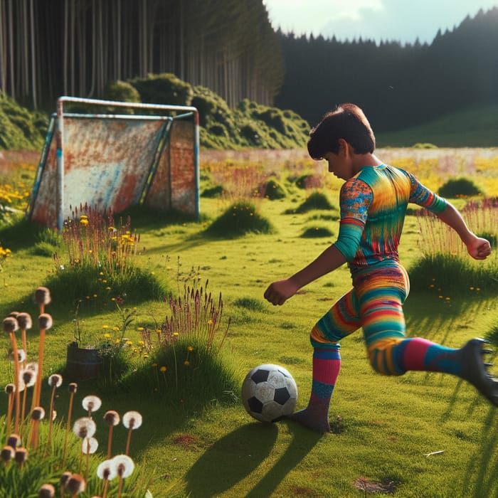 Boy Training Soccer Skills on Colorful Field