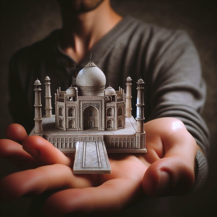 Handheld Taj Mahal Miniature: Surreal Marvel Image