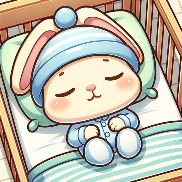 Cute Newborn Bunny Sleeping in Crib