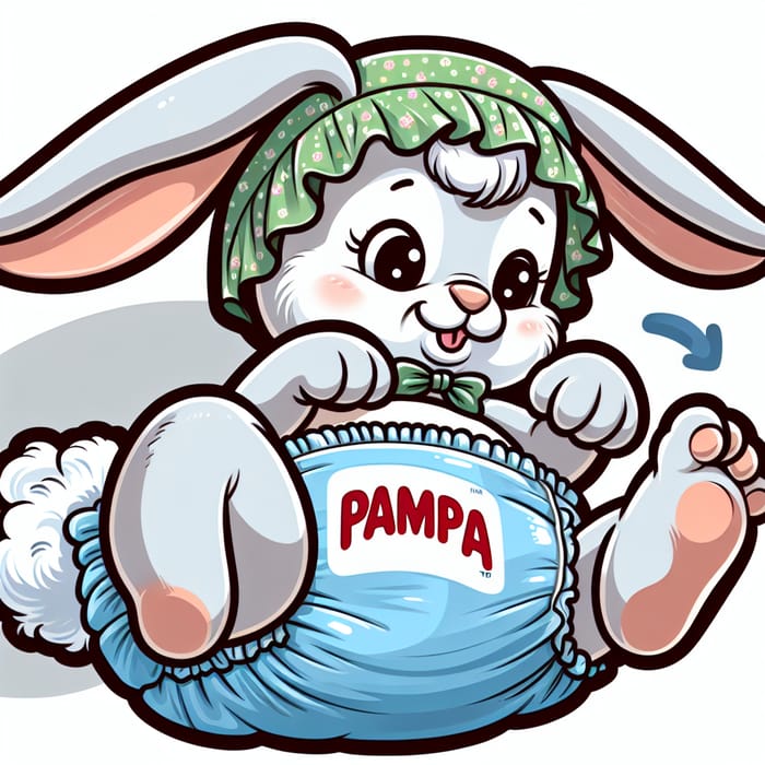 Animated Bunny in Pampa Diapers and Baby Bonnet Cartoon