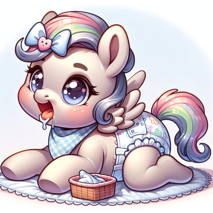 Cute Newborn Pony in Diapers | Sweet Crawling Pony in Baby Attire
