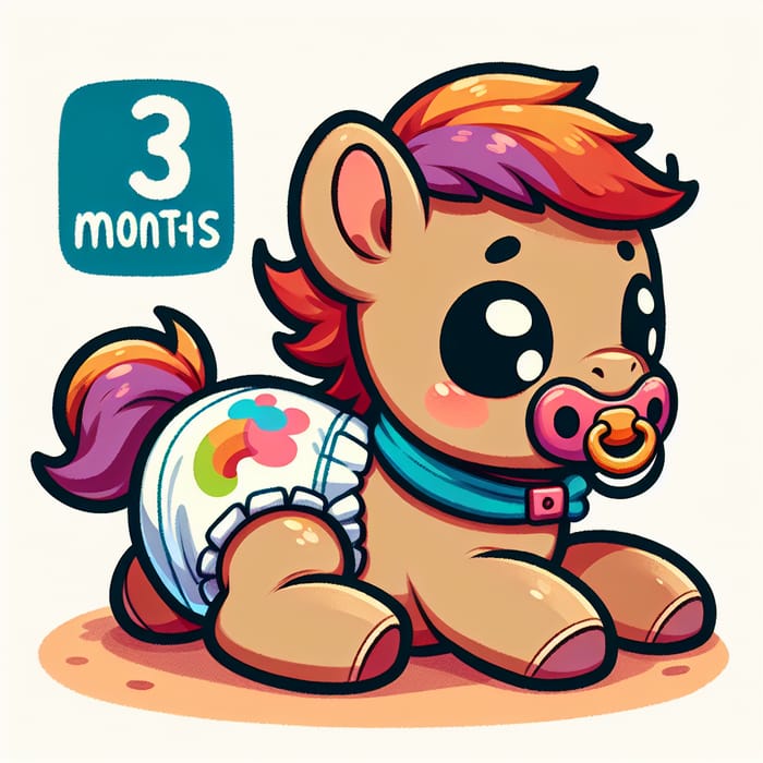 Adorable 3-Month-Old Pony in Colorful Diaper Playing and Crawling