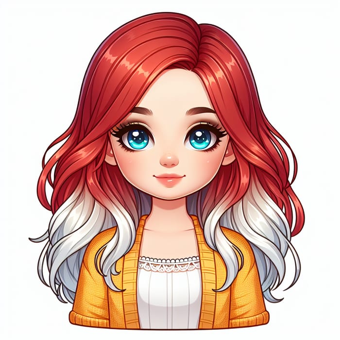 Sweet Girl with Red-White Hair and Blue Eyes in Yellow Cardigan