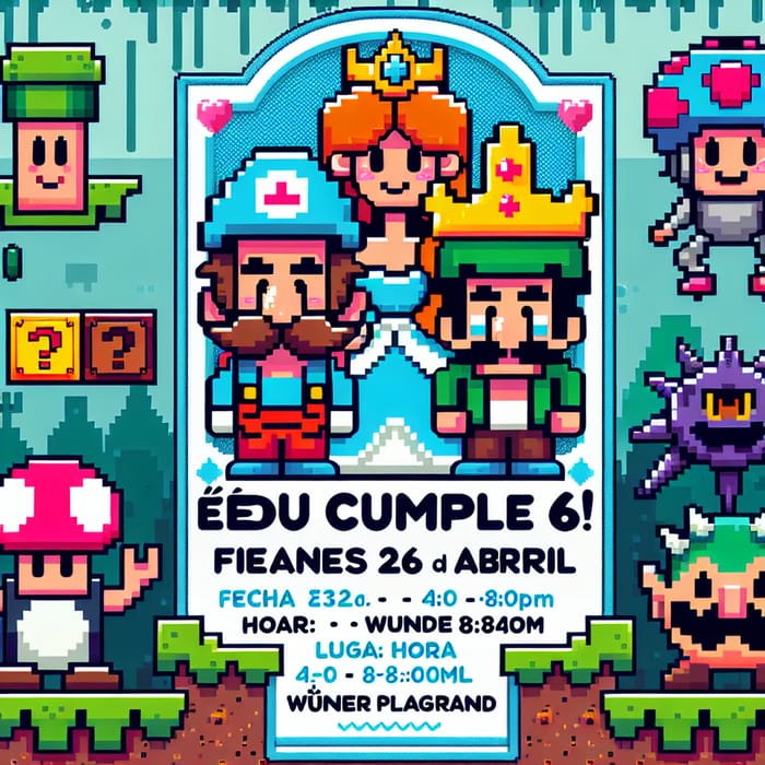 Spanish Mario Bros Birthday Invitation for Kids - Edu Turns 6!