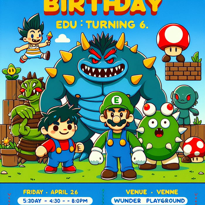 Kid's Mario Bros Themed Birthday Invitation at Wünder Playground