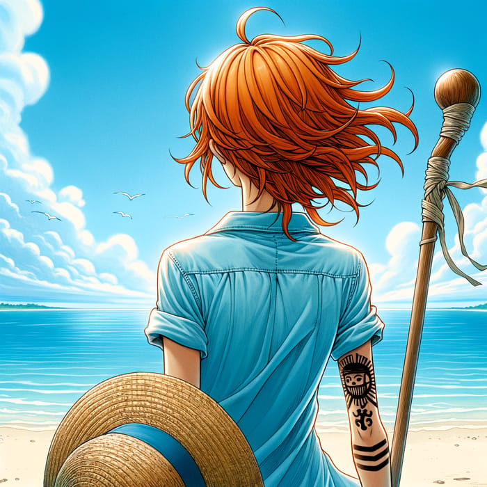 Nami One Piece Back View | Orange Hair Staff Tattoo