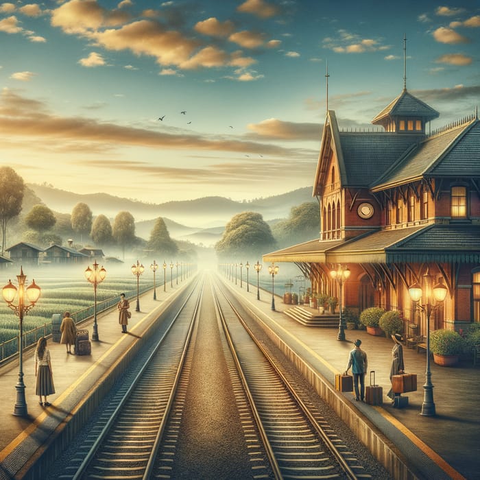 Vintage Train Station in Serene Morning Light