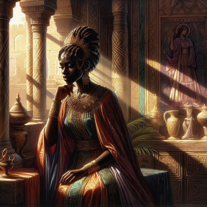 Black Esther: A Regal Depiction of Queen Esther in Deep Contemplation