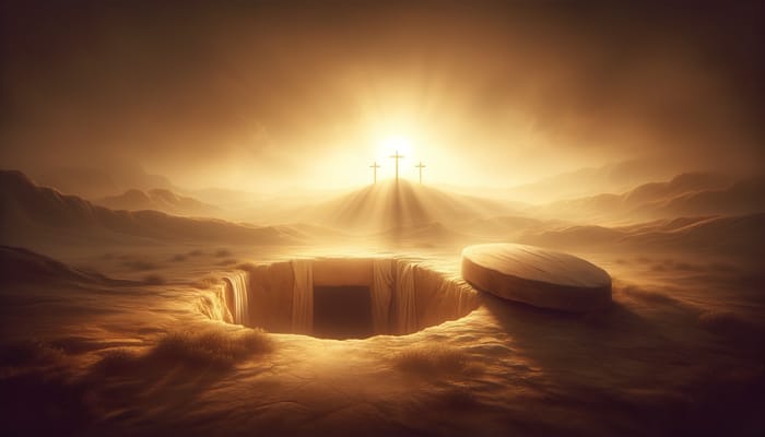 Serene Empty Tomb at Sunrise | Divine Illumination