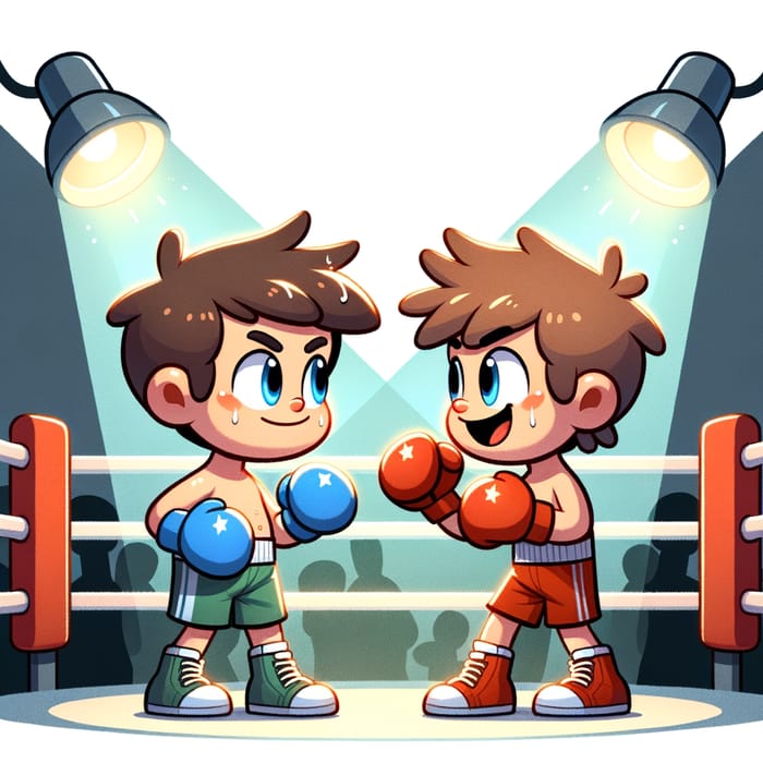 Mischievous Boy and Impish Character Playful Boxing Match