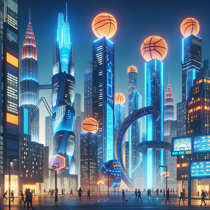 Futuristic Basketball Themed City Skyline | Urban Hoop Dreams Reimagined