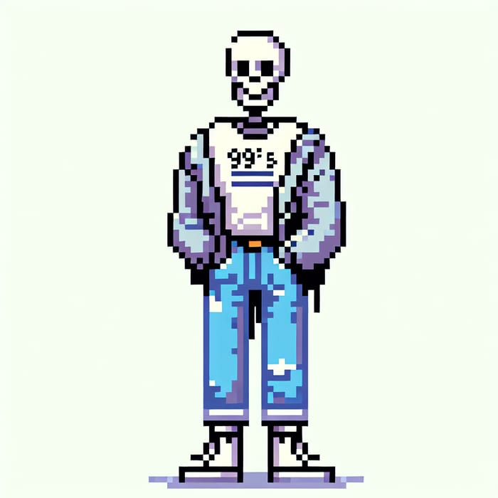 Pixel Art of Cool Skeleton in 90's Style | Standout Design