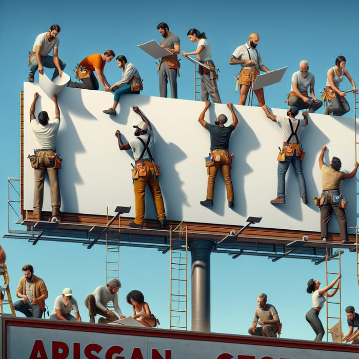 Dynamic Los Angeles Billboard Construction - Skilled Workers in Action