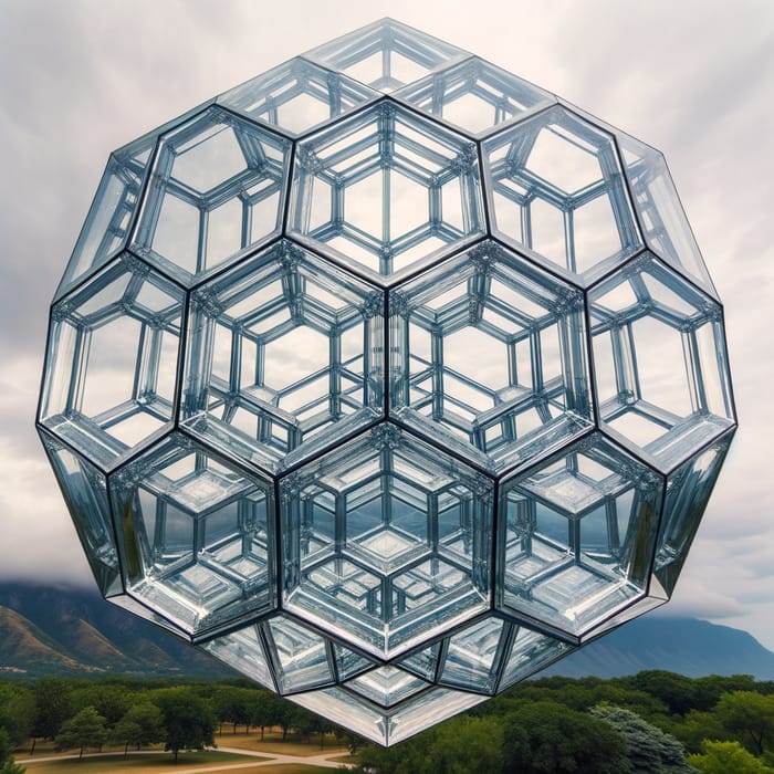 Dazzling 50-Foot Clear Glass Dodecahedron Suspended 10 Feet in Space