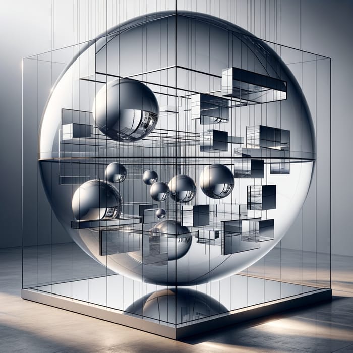 Artful Glass Sphere Installation with Abstract Geometric Influence