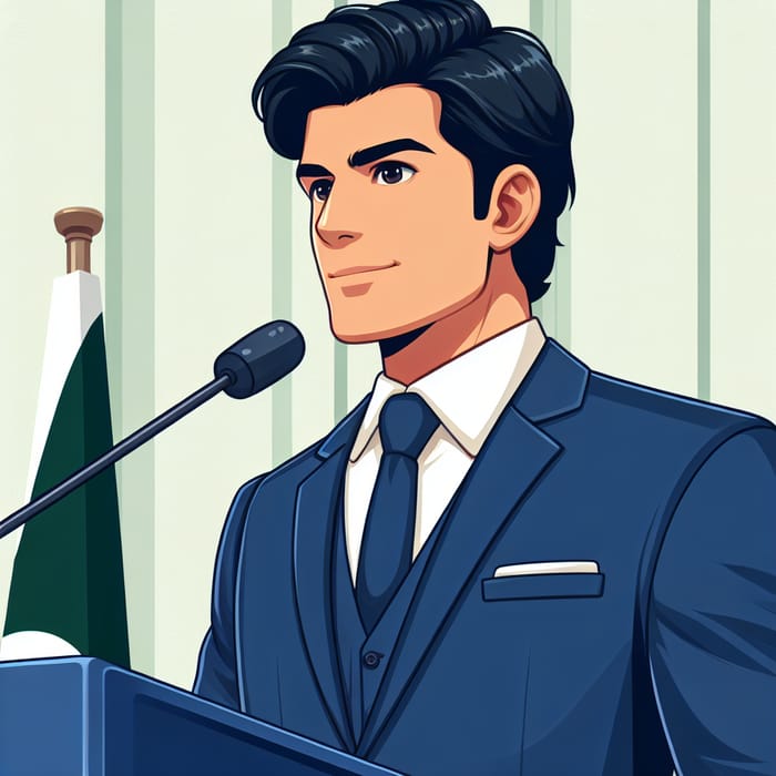 Imran Khan Speaking at Podium in Blue Suit