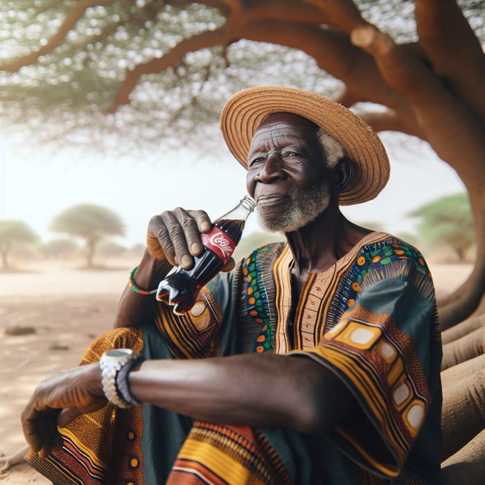 Elderly Burkinabe Enjoying Cola Drink in Nature