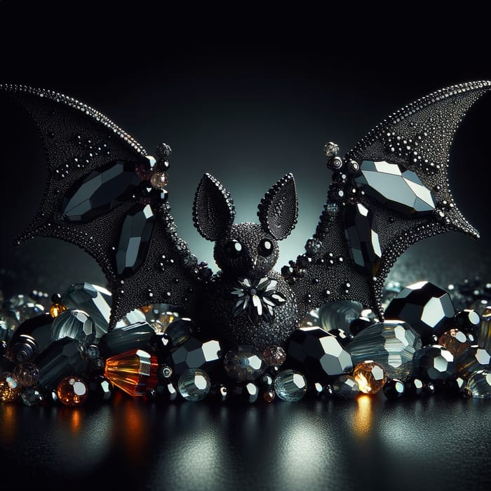 Elegant Black Crystal Bat with Glass Beads Decoration