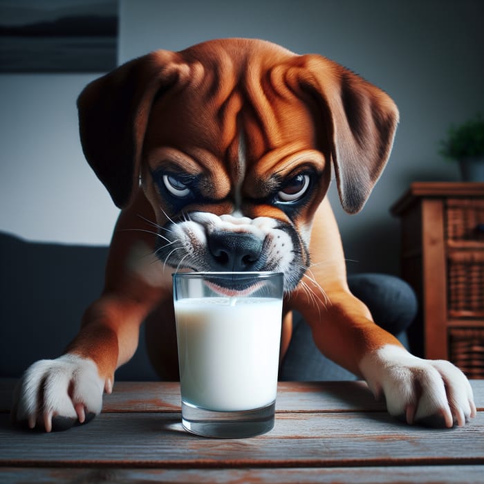 Angry Dog Drinking Milk from Glass - Funny Image