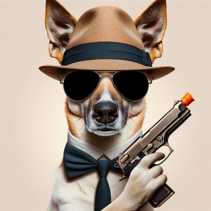 Funny Dog with Water Pistol, Hat & Sunglasses