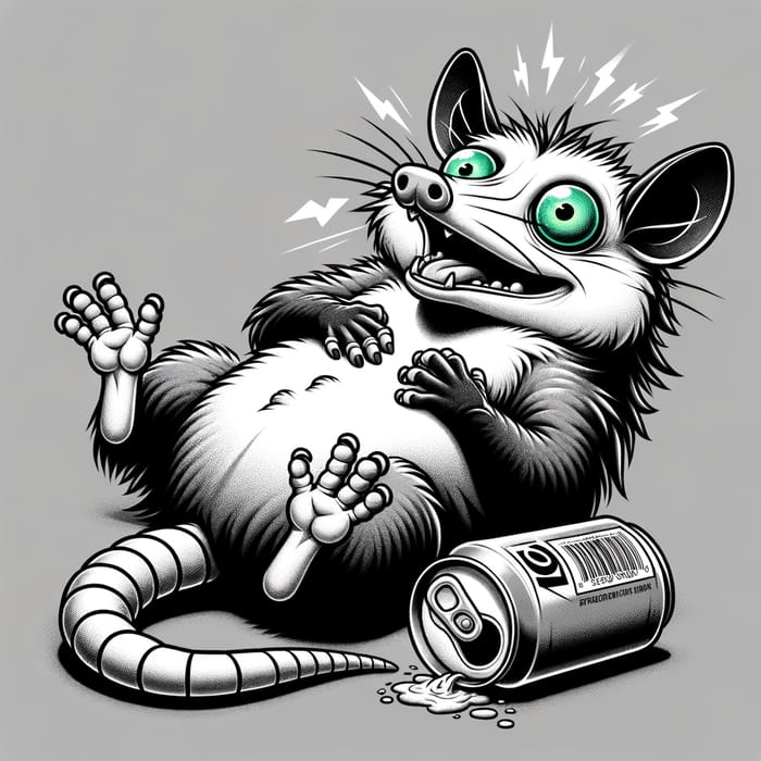 Whimsical Possum Caricature - Playful Heart Attack Reaction