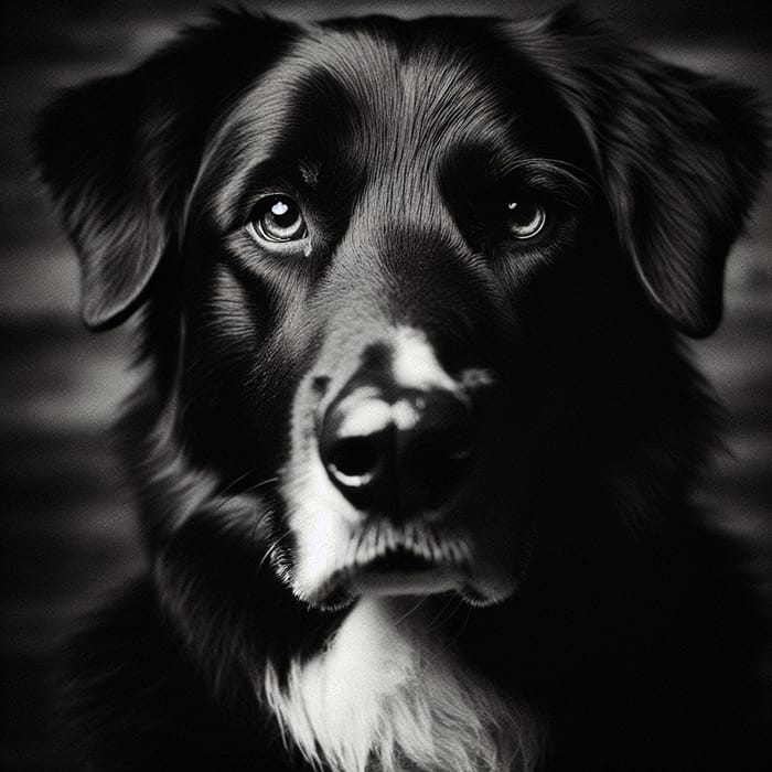 Vintage Portrait of Faithful Dog in Dramatic Black and White with Intense Gaze
