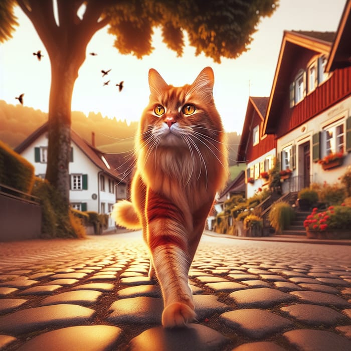 Peaceful Red Cat in Charming Neighborhood Scene