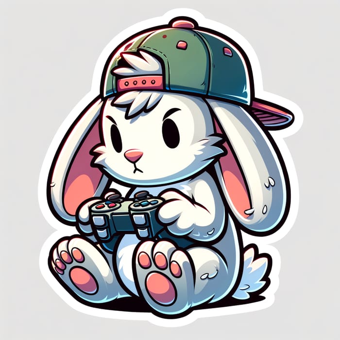 Cool Gaming Rabbit Sticker Art - Cartoon Bunny Enthusiast