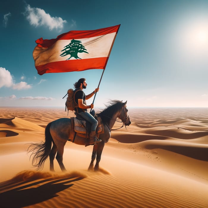 Lebanon Desert Horse Riding | Man Holding Flag in Desert