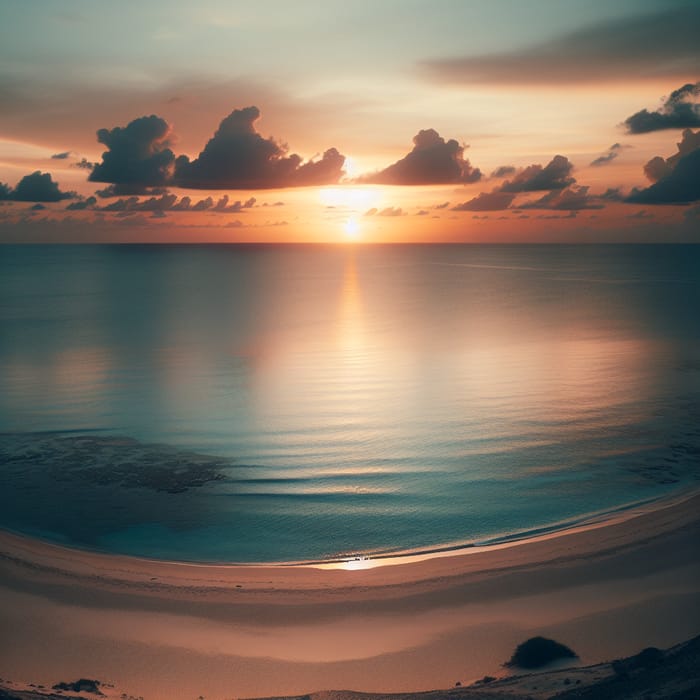 Tranquil Sunset over Calm Seashore | Infinite Ocean Vista