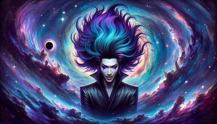 Galactic Villain | Blue-Purple Hair Hero-Villain in Cosmic Setting
